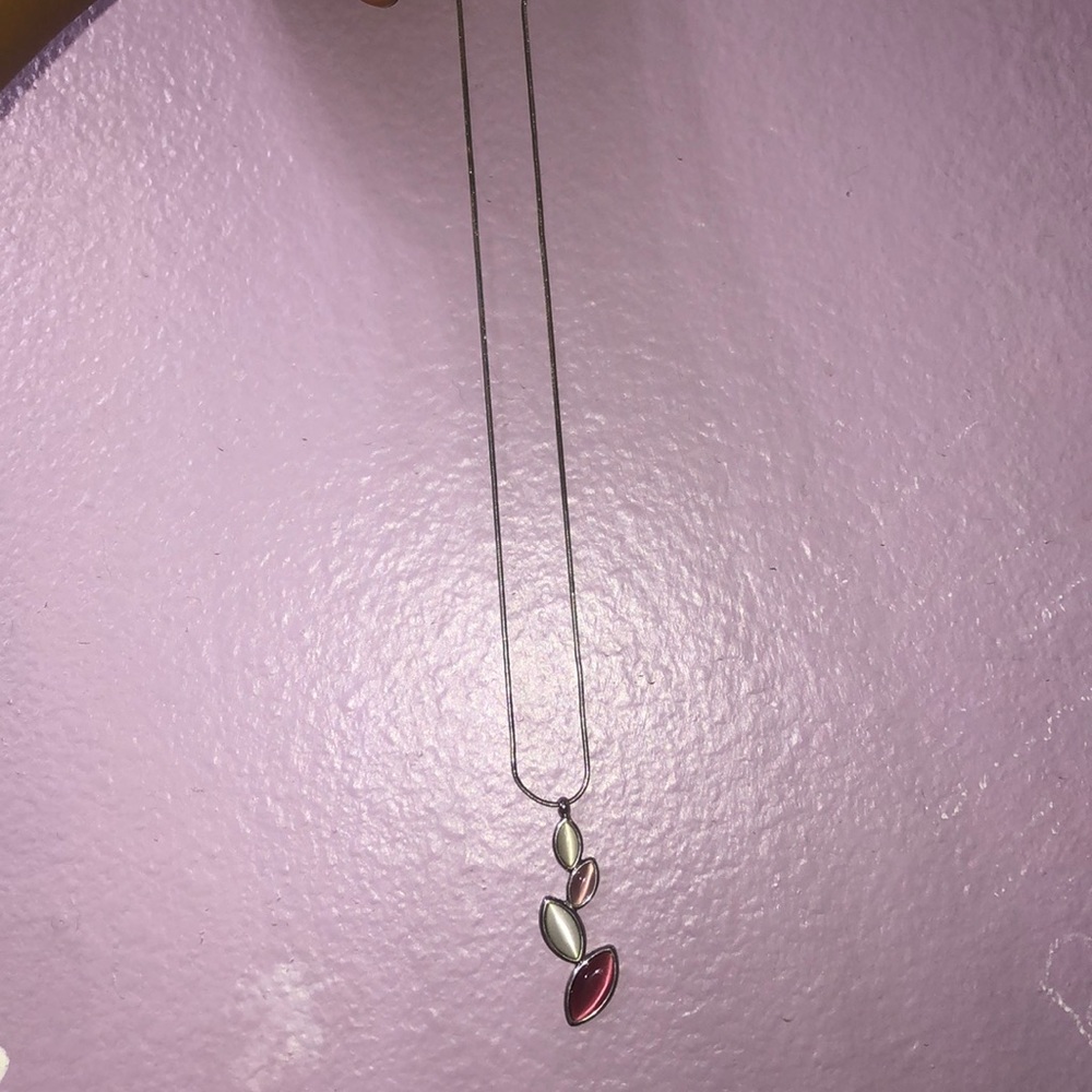 Pink and White Plant Pendant Necklace
